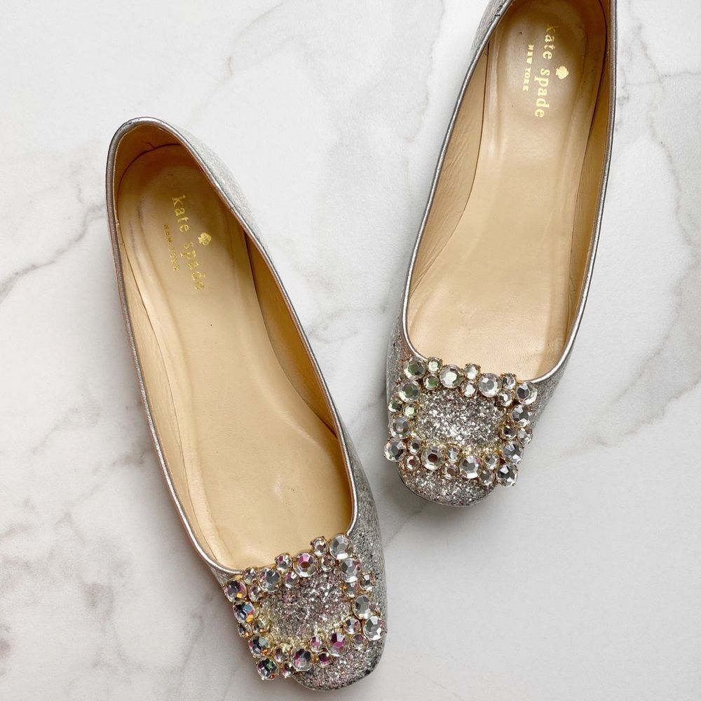 kate spade Silver Crystal Embellished Flats